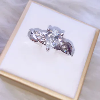 

European And American White Zircon Drop-shaped Ring Personality Simple Ladies Jewelry To Send A Friend Fashion Birthday Gift