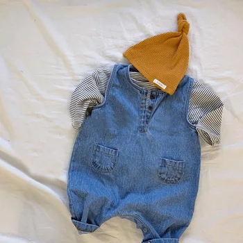 

2020 Spring Baby Girls Boy Clothes Set Kids Baby Striped Long Sleeve T-shirt+denim Overalls Newborn Clothes Set Infant Clothing