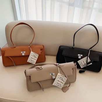 

2020 New Kelly Bag Wild Fashion Shoulder Bag Retro Armpit Bag Women Luxury Bag Lock Baguette