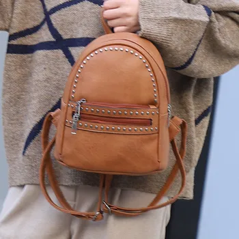 

35#Backpack Fashion Women's High Quality Pure Color Leather Backpack Laptop Retro Travel School Rucksack Bag