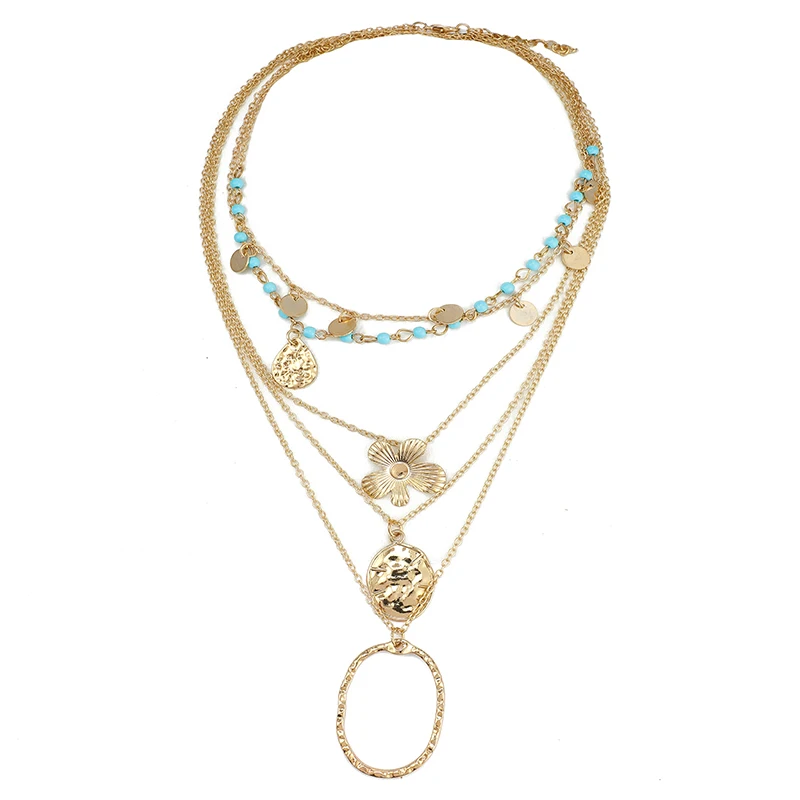 Tocona Boho золото геометрической формы в виде цветка, Цепочки и ожерелья Для женщин ювелирные изделия Винтаж многослойное Длинное колье цепочка, колье, 9045 - Окраска металла: Gold