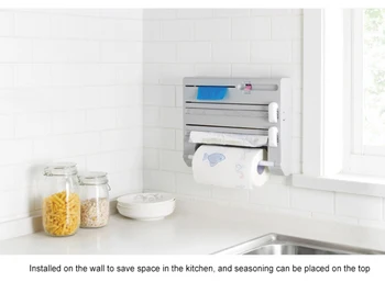 

New Arrival Kitchen Storage Rack Multifunctional Tin Foil Cling Film Cutter Storage Rack Paper Towel Garbage Bag Rack Six-in-one