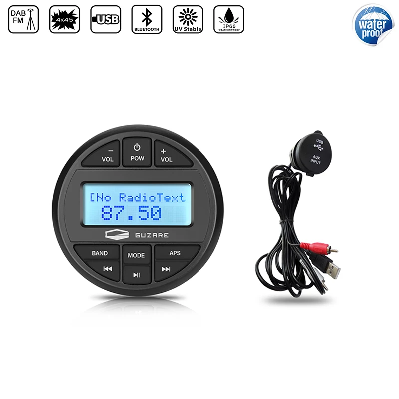 US $107.88 Marine Waterproof Radio Audio Stereo Bluetooth Boat Media Receiver FM AM MP3 Car PlayerMarine Audio USB Cable For RV UTV Yacht