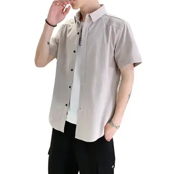 

2019 new summer short-sleeved shirt maa1 men's five-point sleeve solid color slim large size shirt AA382-02-08