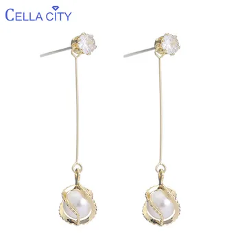 

Cellacity Simple Silver 925 Jewelry with Zricon Pearl Earrings for Women Korean Style Temperament Long Ear drops Line Engagement