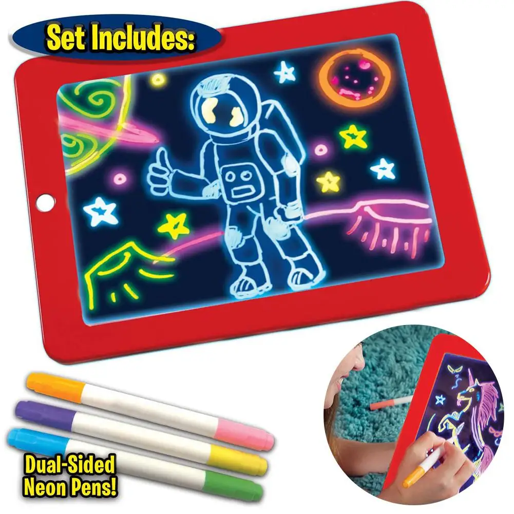 

3D Magic Drawing Pad LED Writing Board Plastic Creative Art Magic Board With Pen Brush Children Clipboard Educational Set gift