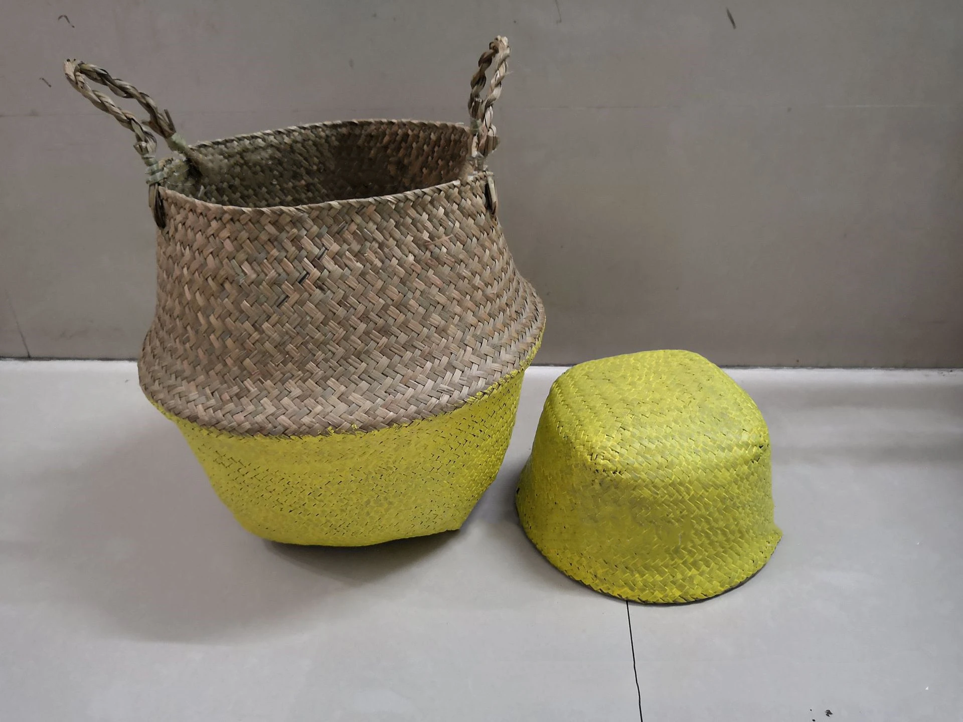 Half yellow Горячая Распродажа, домашняя Складная подвесная корзина, сумка для продуктов из ротанга, художественная водоросль, бамбуковые корзины для хранения, корзины для сада живота, цветочные горшки - Цвет: Half yellow