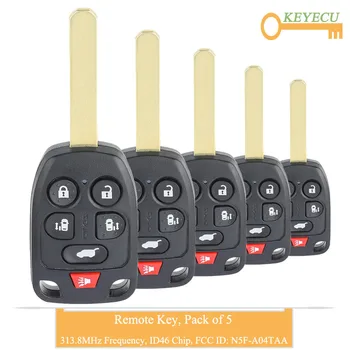 

KEYECU 5PCS Remote Control Car Key for Honda Odyssey 2011 2012 2013 2014, Fob 5/ 6 Button - 313.8MHz - ID46 Chip - N5F-A04TAA