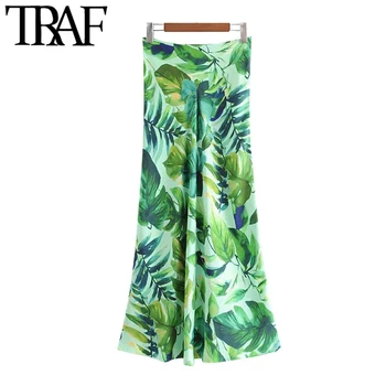 

TRAF Women Chic Fashion Floral Print Maxi Skirt Vintage High Waist Zipper Female Skirts Casual Faldas Mujer