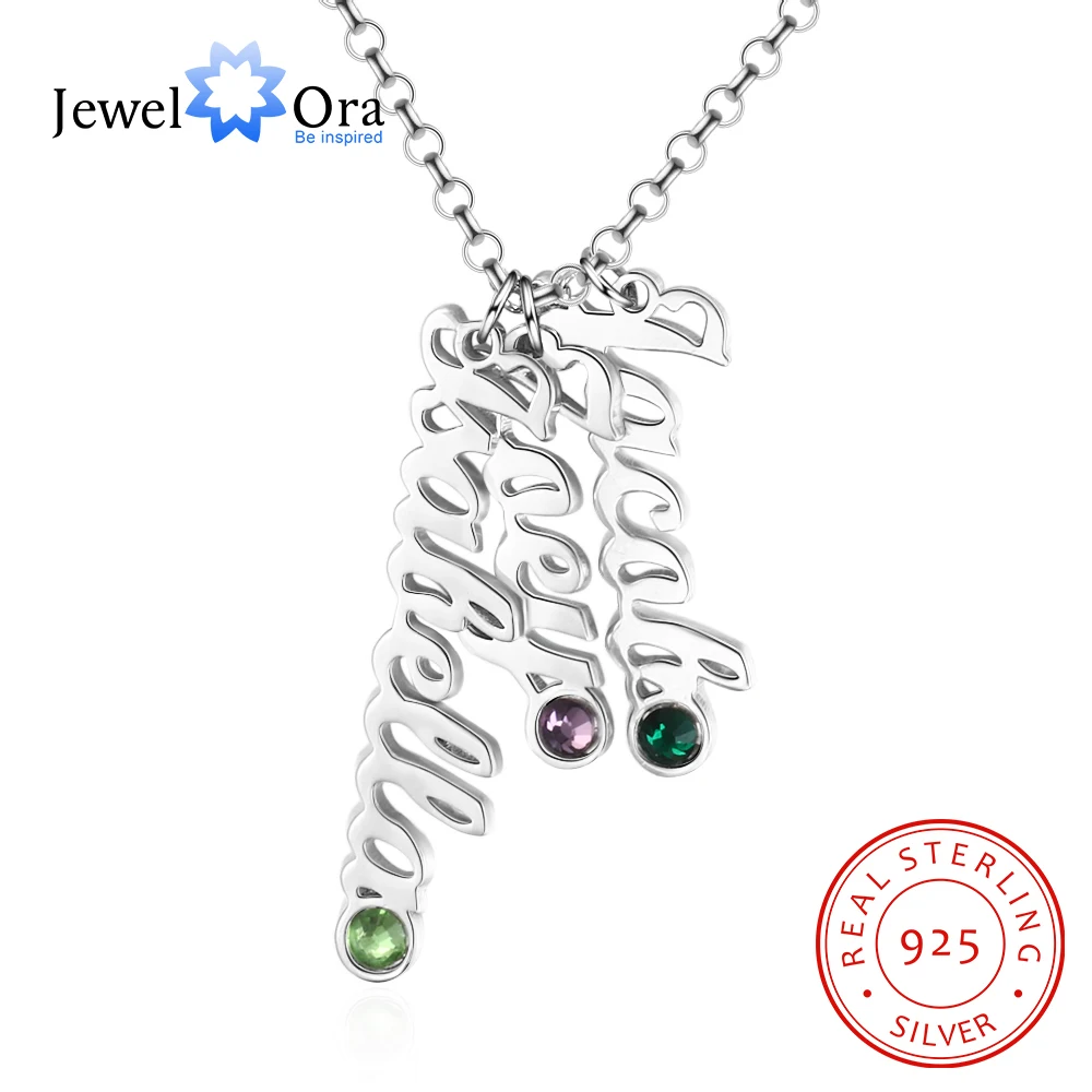 JewelOra 925 пробы Серебряное персонализированное вертикальное именное ожерелье с 3