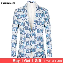 Brand 2019 New Tide Mens Fashion Blazer print letters Love Design Euro Size Casual Male Slim Fit Suit Jacket Singer Costume Brand 2019 New Tide Mens Fashion Blazer print letters Love Design Euro Size Casual Male Slim Fit Suit Jacket Singer Costume