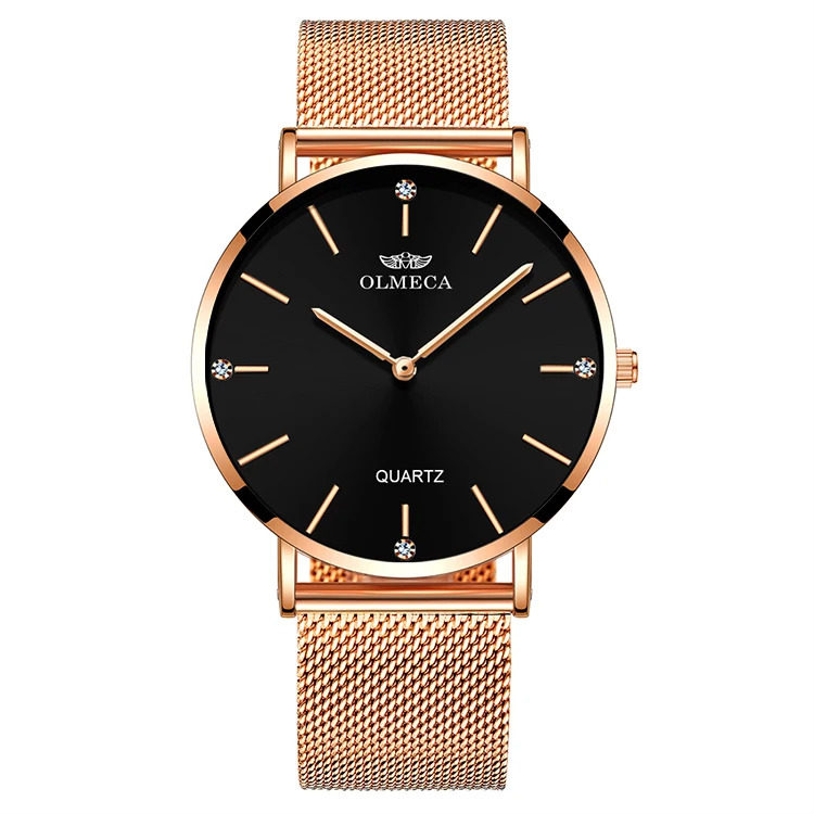 OLMECA женские часы с сетчатым ремешком часы люксовый бренд часы Reloj Mujer водонепроницаемые кварцевые часы в подарок Relogio Feminino - Цвет: Black D
