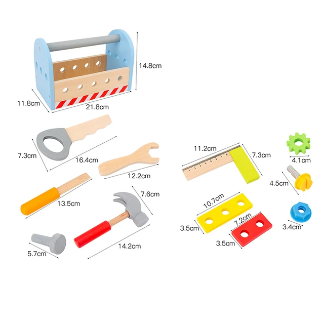 Kids Toolbox Toy Wooden Pretend Game Puzzle Montessori Disassembly Set Simulation Multifunctional Repair Carpenter Tool Boy Gift 6