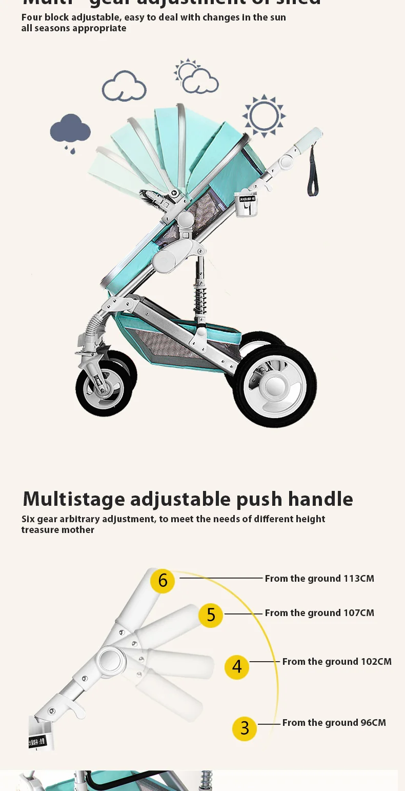 Детская коляска с высоким пейзажем, может лежать, двусторонняя, легкая, складная, амортизирующая, многофункциональная, для новорожденных, детская коляска