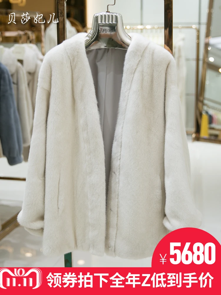 Off-white character Новые женские модели норки полностью из норки шуба короткий параграф 1008 - Цвет: Off-white character