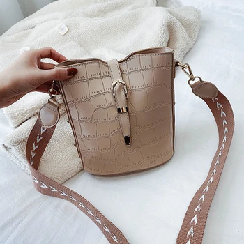

Vintage Designer Stone Pattern Bucket Bags Messenger Bag Women Wide Shoulder Strap Bag Large Capacity PU Lady Handbag Luxury
