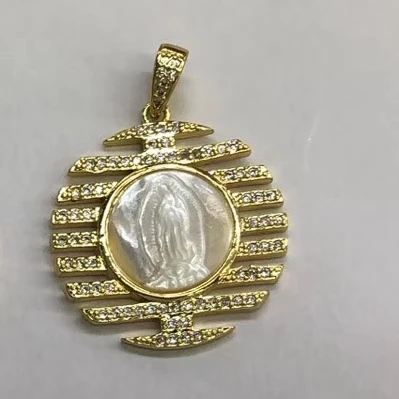 10 шт./лот натуральный AAA CZ Virgin of Guadalupe мать кулон с жемчужной раковиной Guadalupe жемчужная оболочка Швабра подвески для ожерелья - Окраска металла: Родиевое покрытие