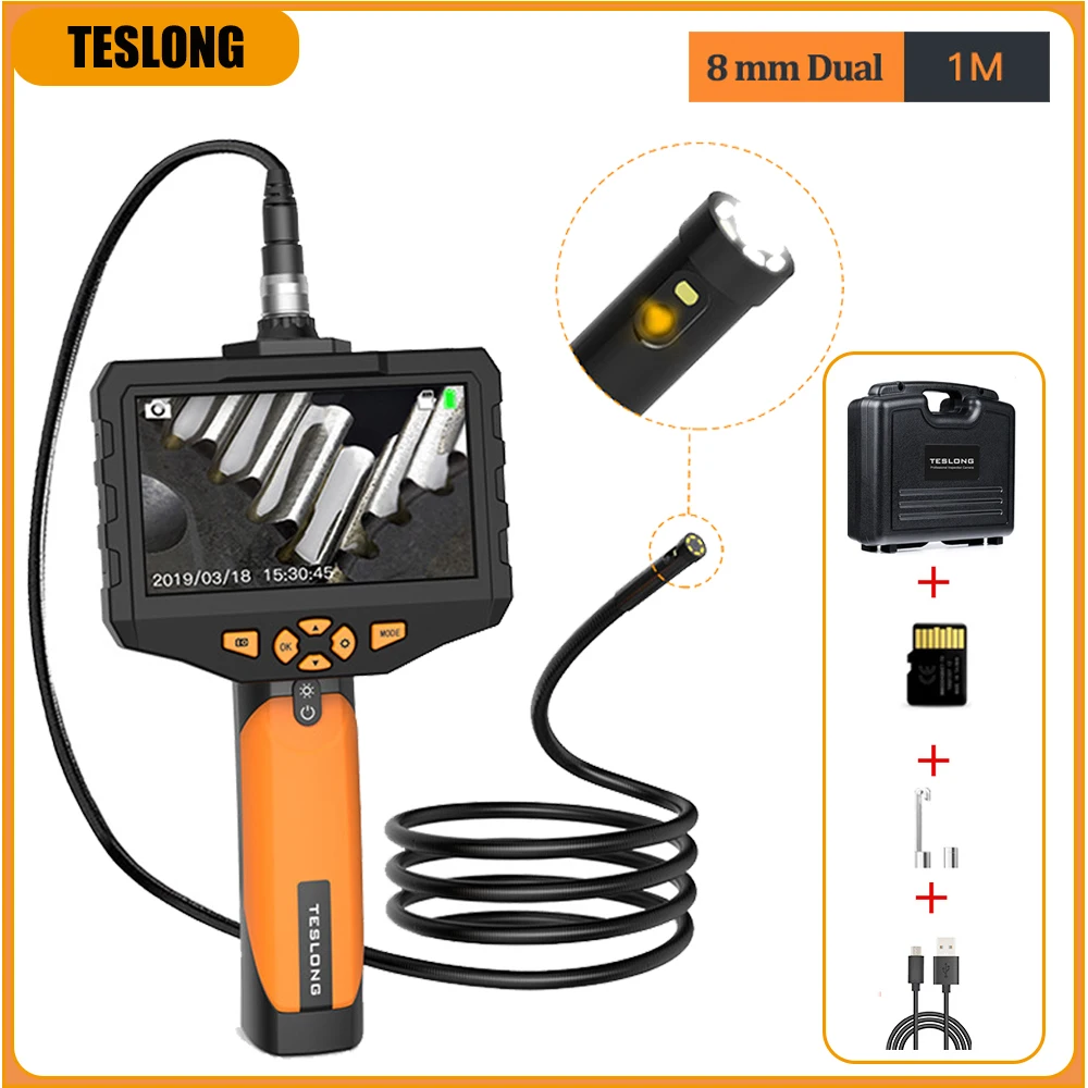 TESLONG 4 5 &quot8 мм Двойной объектив цифровой промышленная камера эндоскоп 1080P HD водоотводная труба бороскоп 1 м с