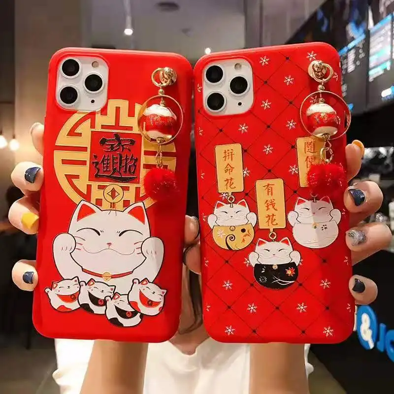 Чехол для iPhone 11 pro Max Lucky Cat, милая задняя крышка для iPhone 11 X XS Max XR 6 7 8plus Maneki Neko Shell+ подвеска