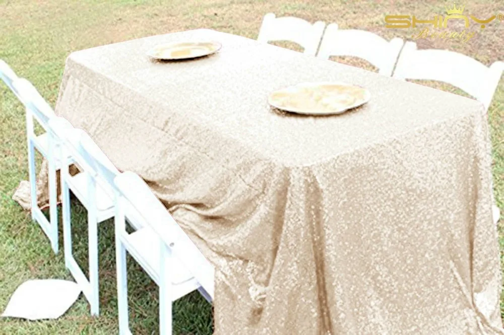 60x120-Inch Ivory Sequin Tablecloth for Wedding Rectangular Table Overlay, Oblong Reception Dining Party Table Linen-M1016