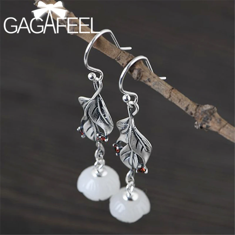 GAGAFEEL винтажные матовые серьги-капли с натуральным камнем цветок элегантные серебряные листья дерева свисающие серьги из тайского серебра ювелирные изделия