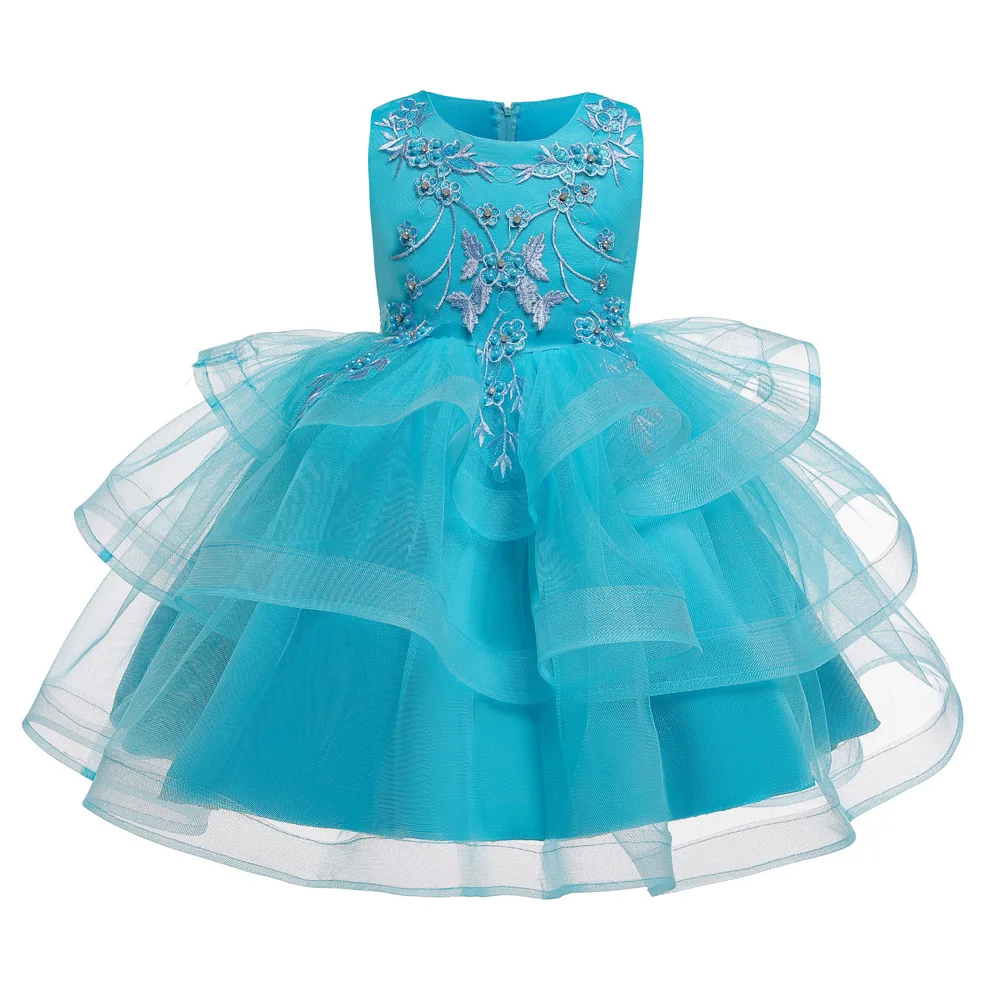Детское кружевное свадебное платье подружки невесты с цветочным узором для девочек праздничные платья принцессы Одежда для маленьких девочек-подростков праздничные платья принцессы для девочек - Цвет: Синий