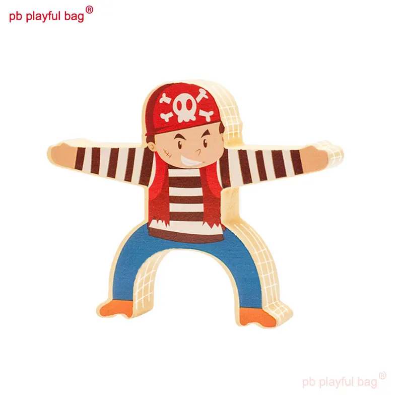 PB Playful Bag Wooden Stacking DIY Game Pirate Hercules Balance Building Blocks Kids Toddler Educational Development Toys UG35