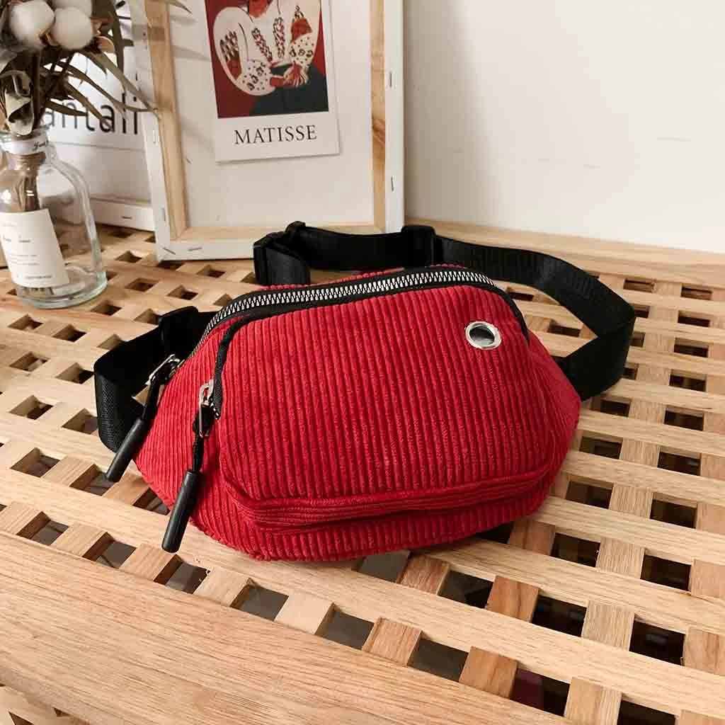 Aelicy Waterproof Waist Bag Men Female Corduroy Functional Money Phone Belt Belt Bag With 2 Zipper Bags Large Capacity 1024