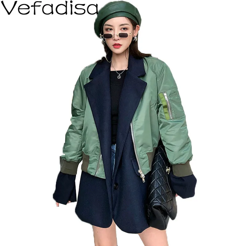 

Vefadisa Woolen Patchwork Woman Jackets 2019 Winter Half Open Collar Coat Loose Thick Single Breasted Coat Female Green QYF1216