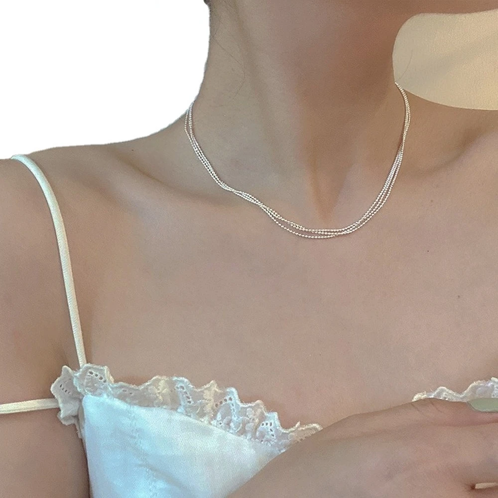 Multilayer Overlapping Necklace  Round Bead Chain Korean Simple Temperament  Sparkling Neck Chain Clavicle Chain Necklace Women