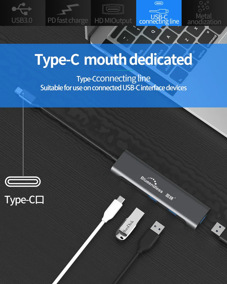 4 в 1 type-c док-станция USB 3,0 type C концентратор HDMI HD PD адаптер конвертер многофункциональный концентратор PD для MacBook Pro PD концентратор