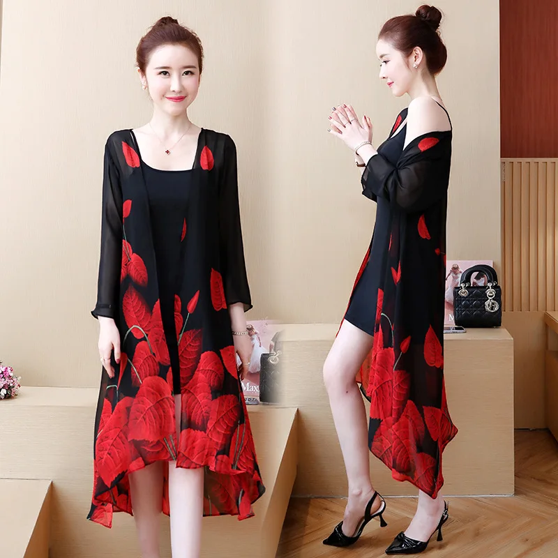 

2019 Summer Wear Korean-style Chiffon Literature And Art Simple Printed Shawl Fat Mm Sun Shirt Ultrathin Breathable Airable Shir