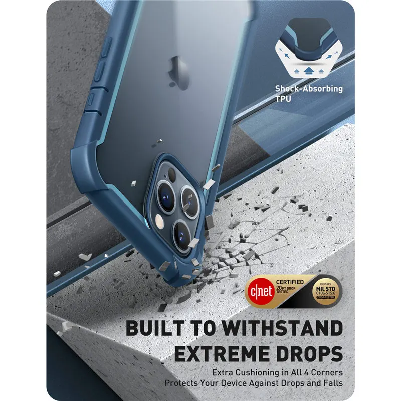 For iPhone 12 Pro Max Case 6.7 (2020 Release) I-BLASON Ares Full-Body Rugged Clear Bumper CoverBuilt-in Screen Prote