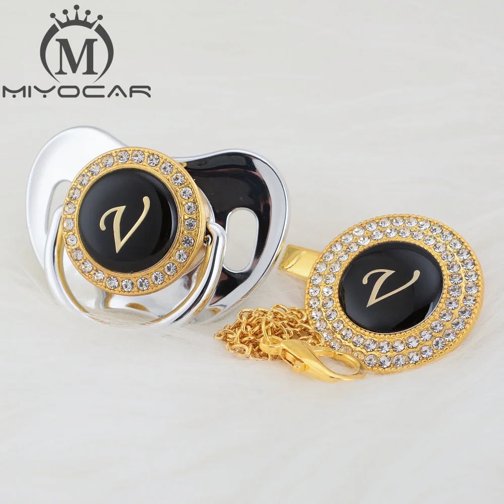 MIYOCAR, с именем, начальная буква V, элегантная, серебряная, шикарная, Соска-пустышка, клипса, BPA бесплатно, пустышка, блестящая, уникальный дизайн, SGS pass LV