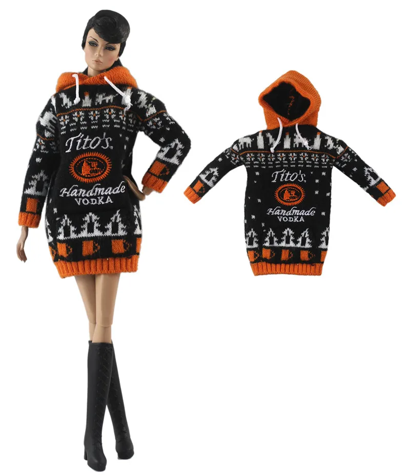 Рождественское шерстяное платье шапка зимняя вязаная одежда кукла наряд в