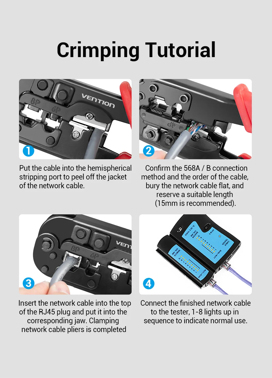 cable wire toner tracer tester Vention RJ45 Crimping Tool RJ45 Network Cutting Tools 8P RJ45 Crimper Cutter Stripper Plier for Modular RJ12 RJ11 Crimp Crimper cable toner and probe