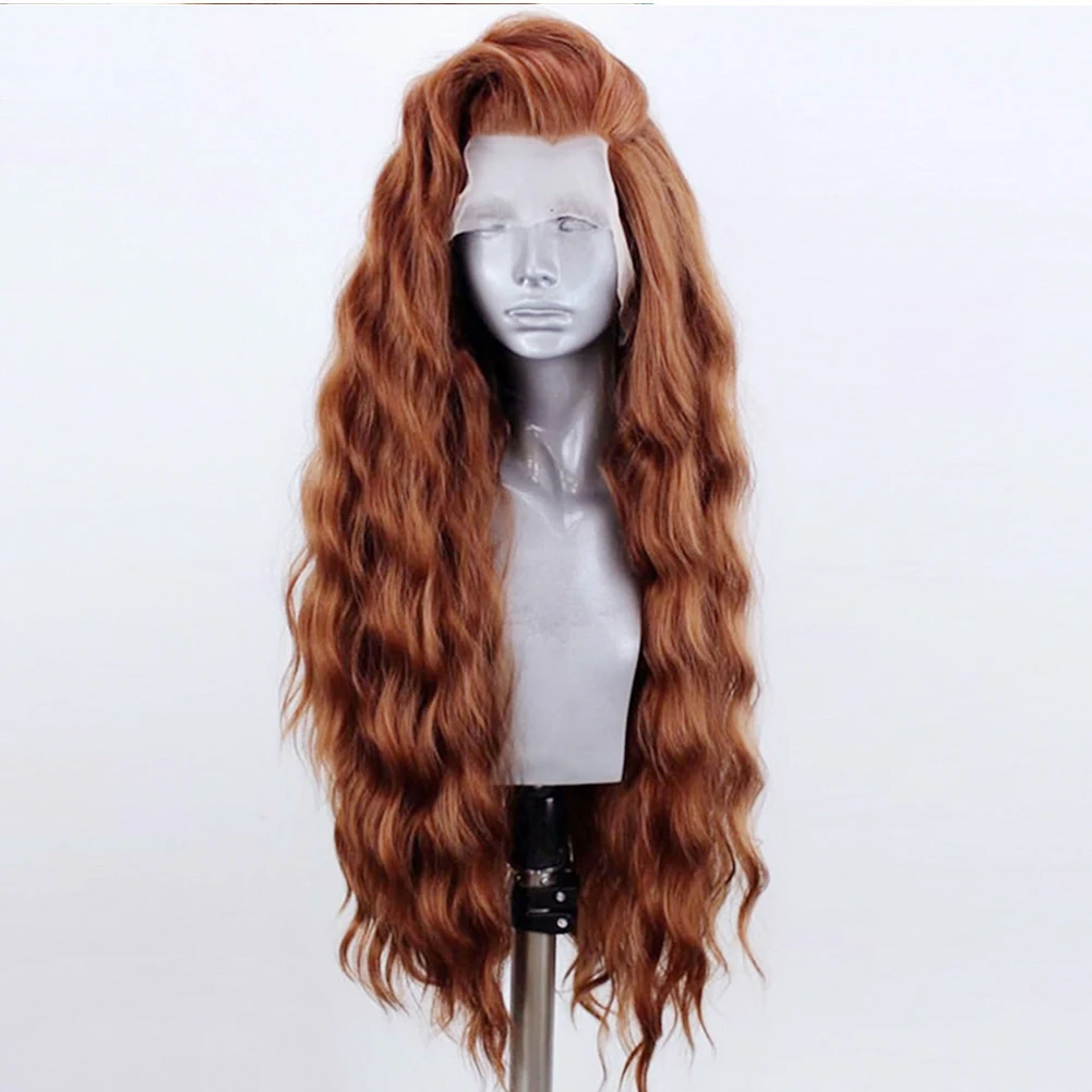 RONGDUOYI Long Lace Wig Synthetic Lace Front Wigs for Women Side Part Wavy Wig Brown High Temperature Hair Cosplay Wigs