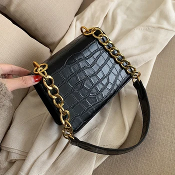 

Designer Crossbody Bags For Women Fashion Alligator Square Flap Bag Ladies PU Hand Bags Luxury Leather Women Handbags 2019 New