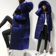Женский зимний пуховик, большой меховой воротник, с капюшоном, белый утиный пух, парка, женское облегающее пальто, парка, теплая утолщенная верхняя одежда, YRF02
