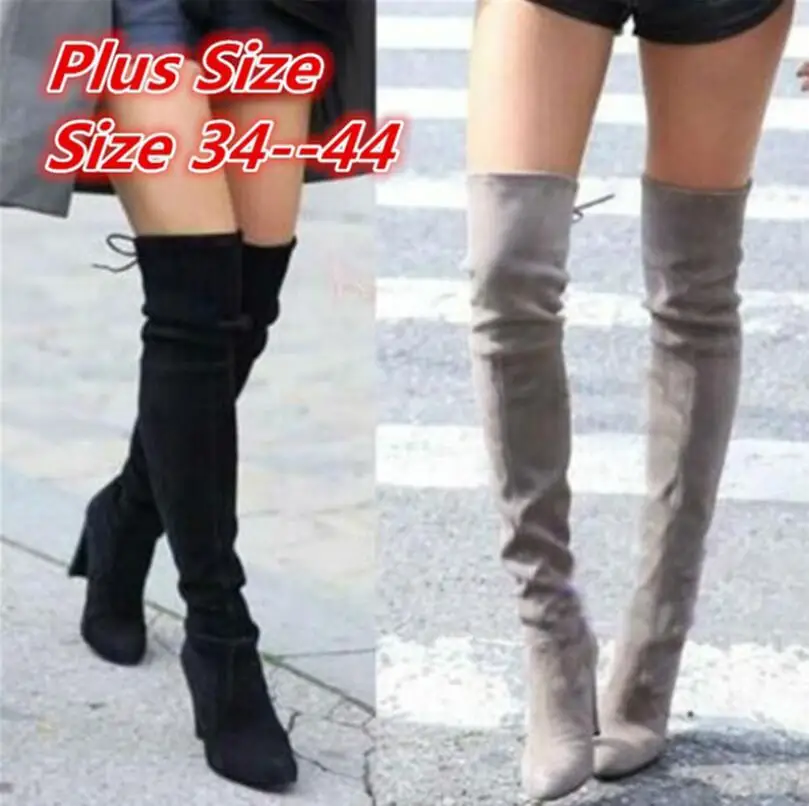 Buen valor Nueva de gamuza Slim Sexy Botas de La hasta la rodilla de las mujeres de invierno de la moda de alta del muslo Botas zapatos de Mujer de moda Botas Mujer 2020 Vy86ea35Y