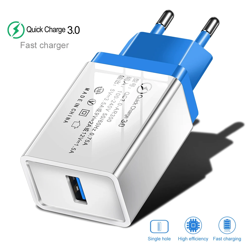 Быстрое зарядное устройство crauch 3,0 5 В/3 А USB зарядное устройство для iPhone XS 7 8 QC 3,0 EU быстрое настенное зарядное устройство для samsung Xiaomi mi9 huawei LG - Тип штекера: Blue