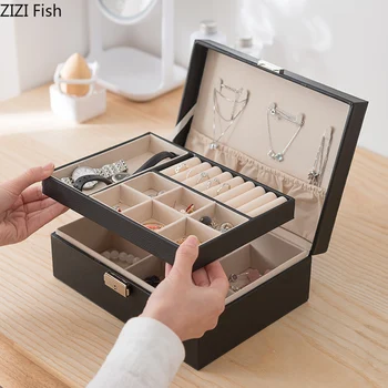 

Universal Jewelry Organizer Display Travel Jewelry Case Boxes Portable Jewelry Box Button Leather Storage Jewelers