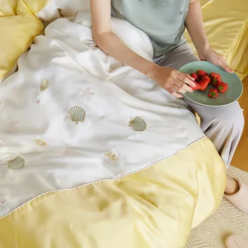 

Summer Korean Style Hipster 60 Lenzing Tencel Bare Sleeping Four-piece Set Simple Embroidered Mixed Colors Quilt Cover Bedding A