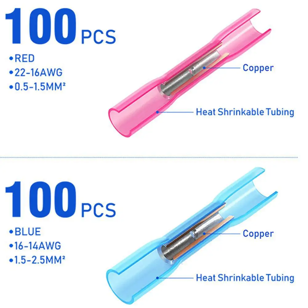 300 шт. 22-10AWG терм усадочная изолированный стыковой обжимные клеммы соединительные разъёмы для проводов