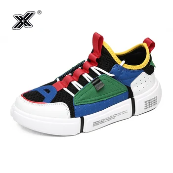 

X Brand New Korea Rainbow Breathable Casual Men Shoes High Sneakers Lightweight Platform Ankle Support Men Trainers Shoes 2019