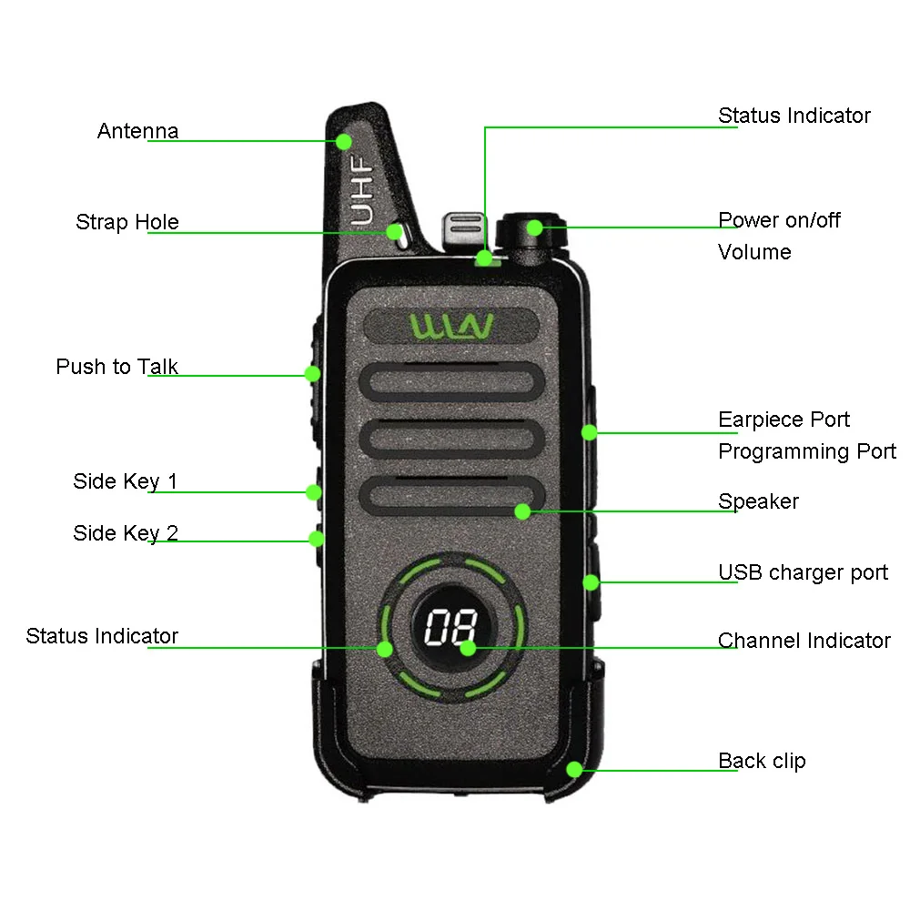 2 шт. WLN KD C1 plus Mini Walkie Talkie UHF 400 470 МГц с 16 канальным двухсторонним Радио FM