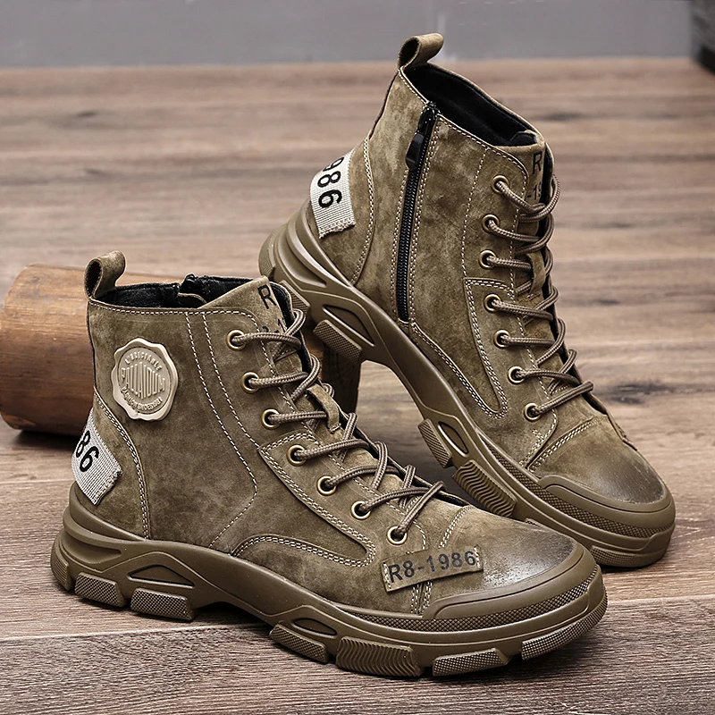 

Original Motorcycle Boots for Men Comfortable Working Boots Mens Fashion Leather Vintage Shoes Men Anti-Slip Zipper Boot Man