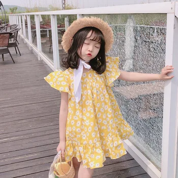 

Girls Dress Summer 2020 New Cute Little Daisies Print Dress Ruffle Sleeve Girls Floral Dress DT093