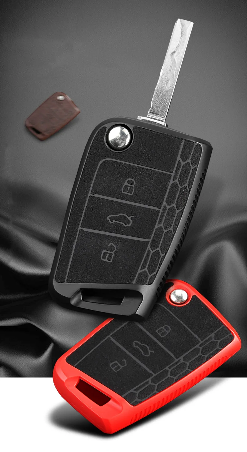 Пластиковый+ кожаный чехол для ключей автомобиля для Volkswagen VW Golf 7 MK7 Tiguan mk2 для Skoda Octavia A7 Kodiaq