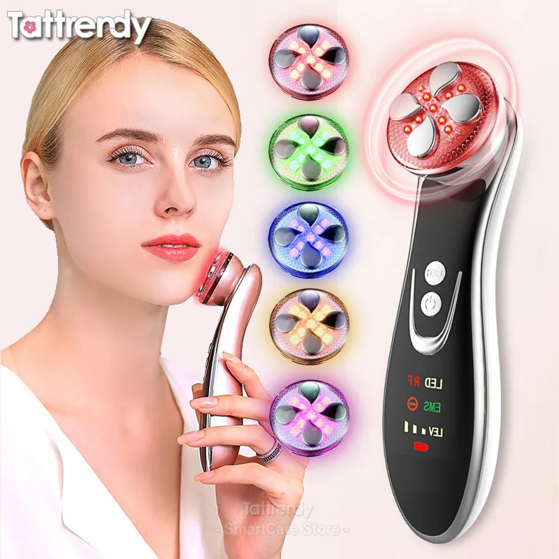 

5 in 1 RF Face Lifting Home Beauty Machine Face Tightening Device Facial Rejuvenation EMS Facial Massager Led Skin Therapy